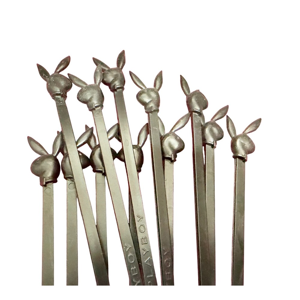 Playboy Bunny Head Drink Stirrers Swizzle Sticks Black Set of 12 Barware